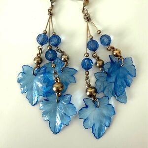 Blue Leaf Dangle Earrings